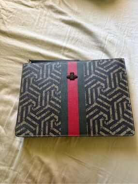Gucci Kaleido Bee Clutch Bag Leather Beige Women's like New